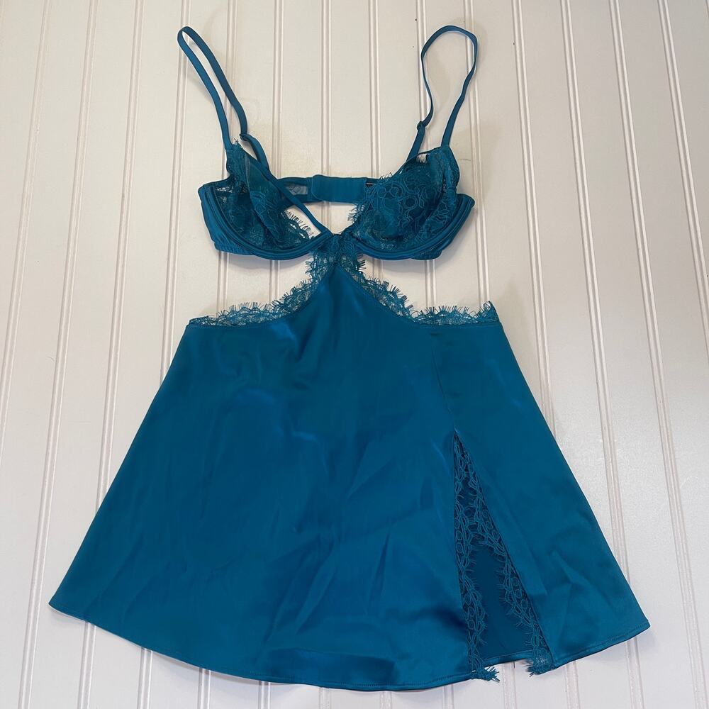 Victorias Secret Lingerie Babydoll Cutout Dress Teal Fairy Whimsical Womens XS
